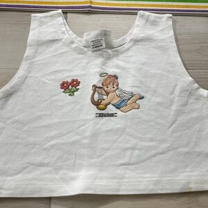 White Crop Top with Angel print size-24 months vintage made in the USA cotton